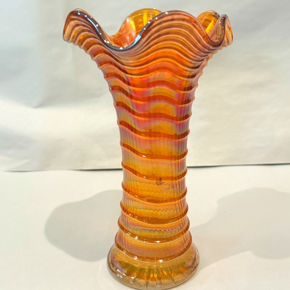 Imperial Glass Marigold Carnival Glass Ripple Vase Iridescent Antique 1910s